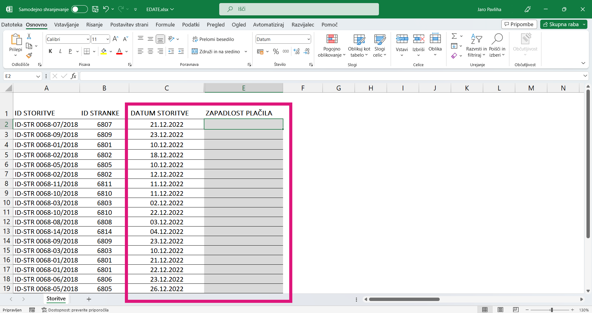 Excel funcija EDATE