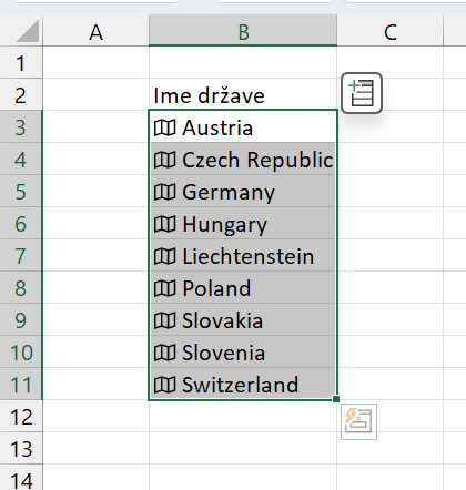 Excel Geografski podatki države